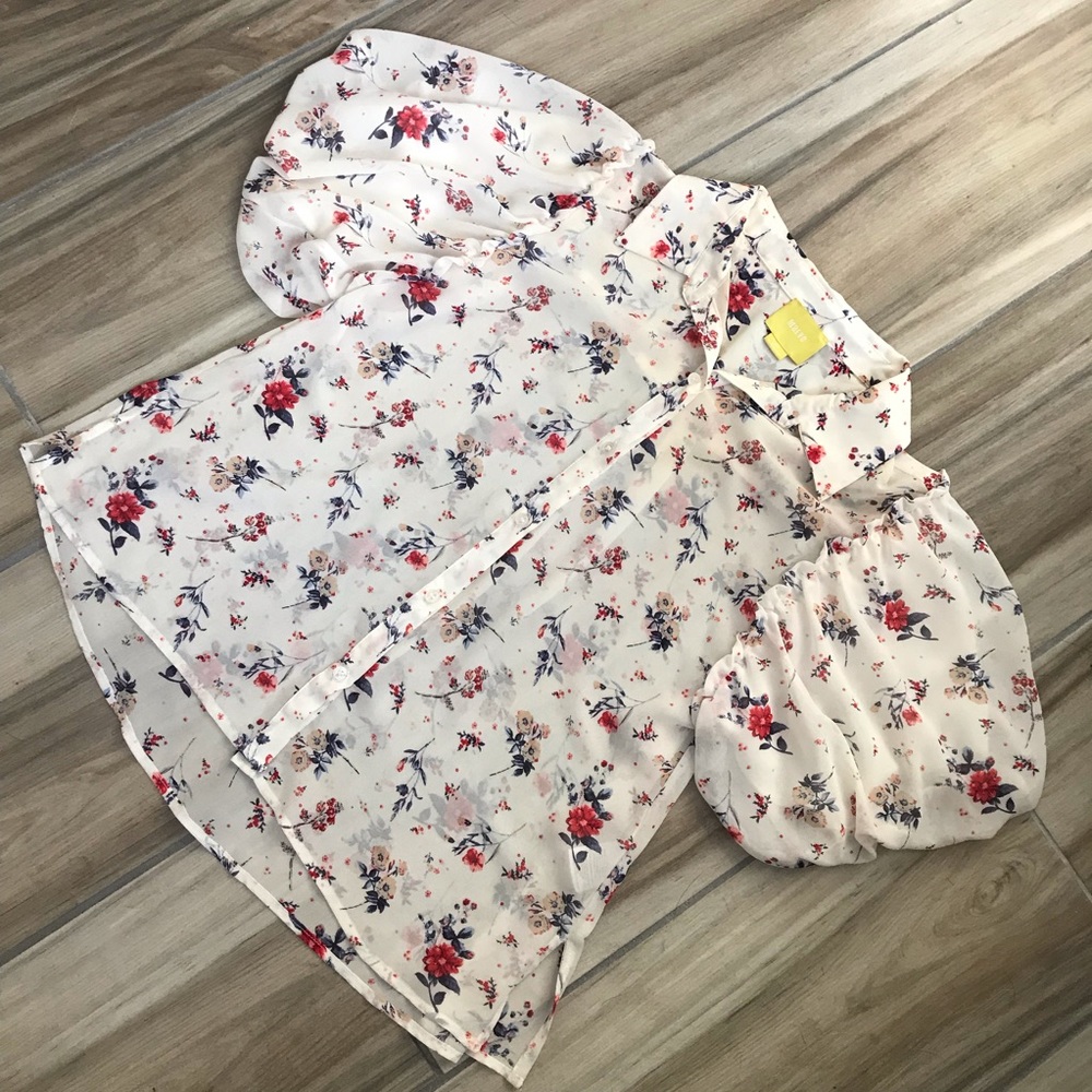 Maeve Floral puffy sleeves button down